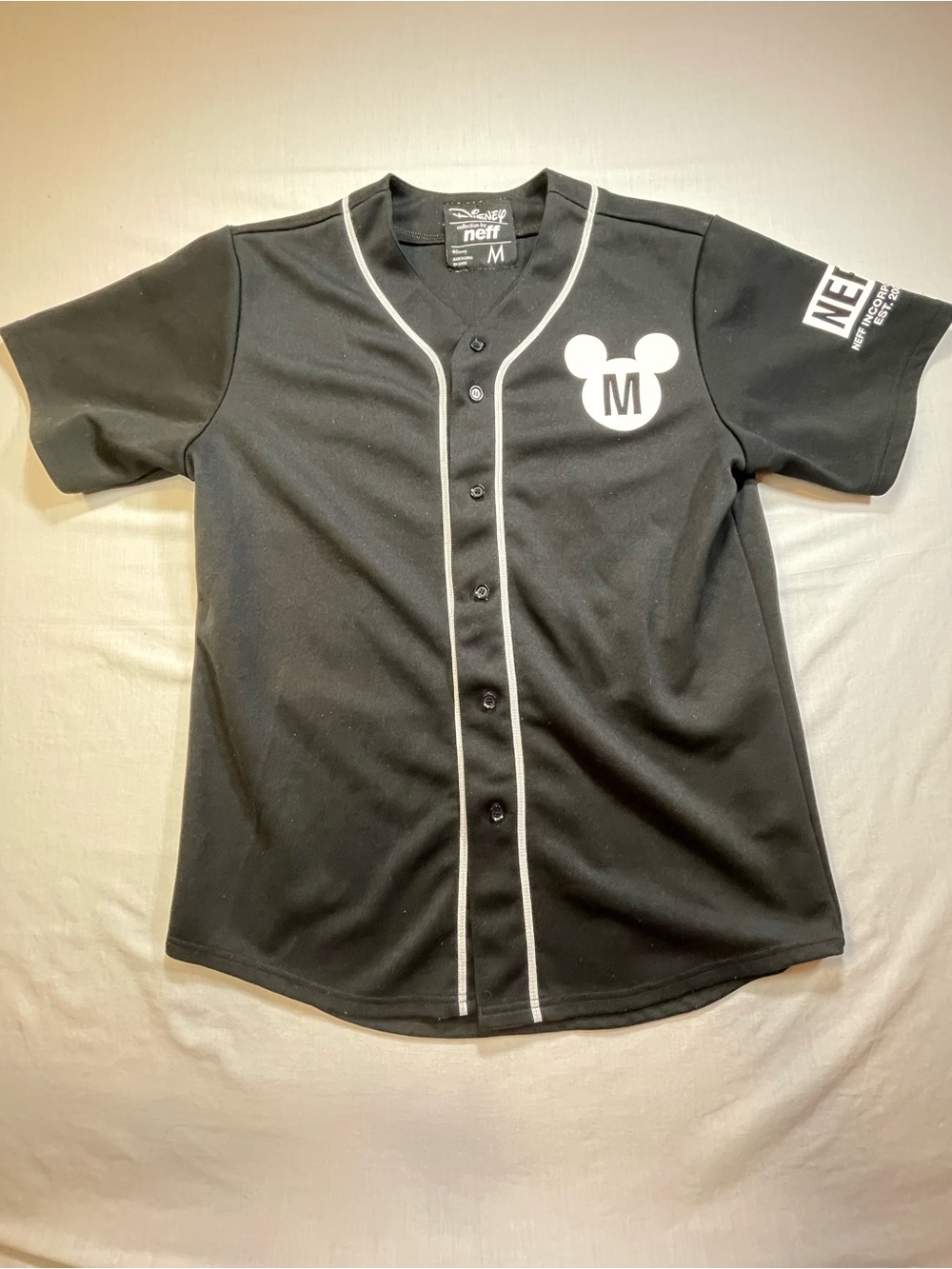 Disney X Neff Mickey Mouse Men’s M Baseball Jersey Black Champion 28 Retro Y2K